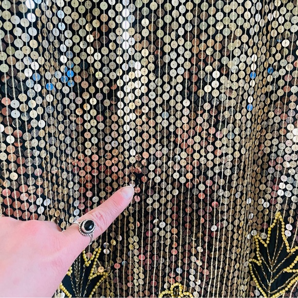 Gunit Vintage Gold Silver Sequin Beaded Embellished Flapper Shift Dress | Large - Picture 12 of 15